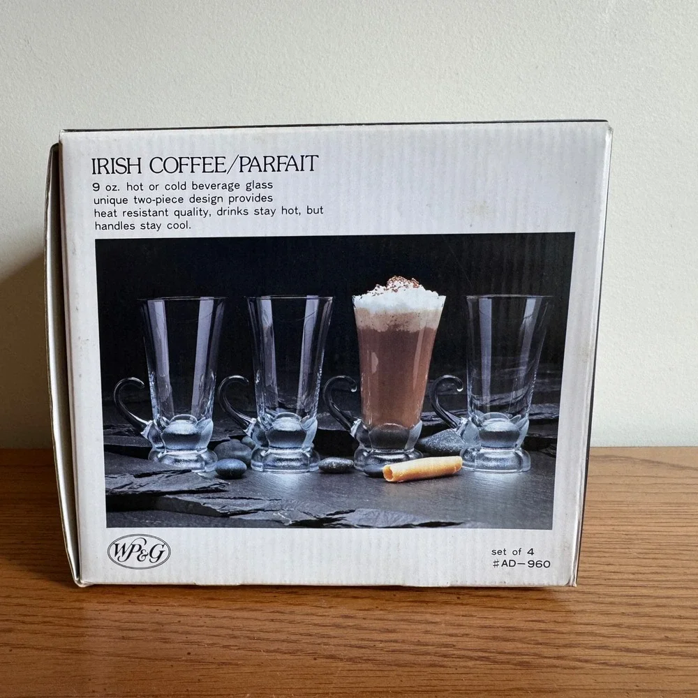 ADERIA GLASS Set of 4 Irish Coffee Parfait Glasses 9oz Hot‎ or Cold NEW in box